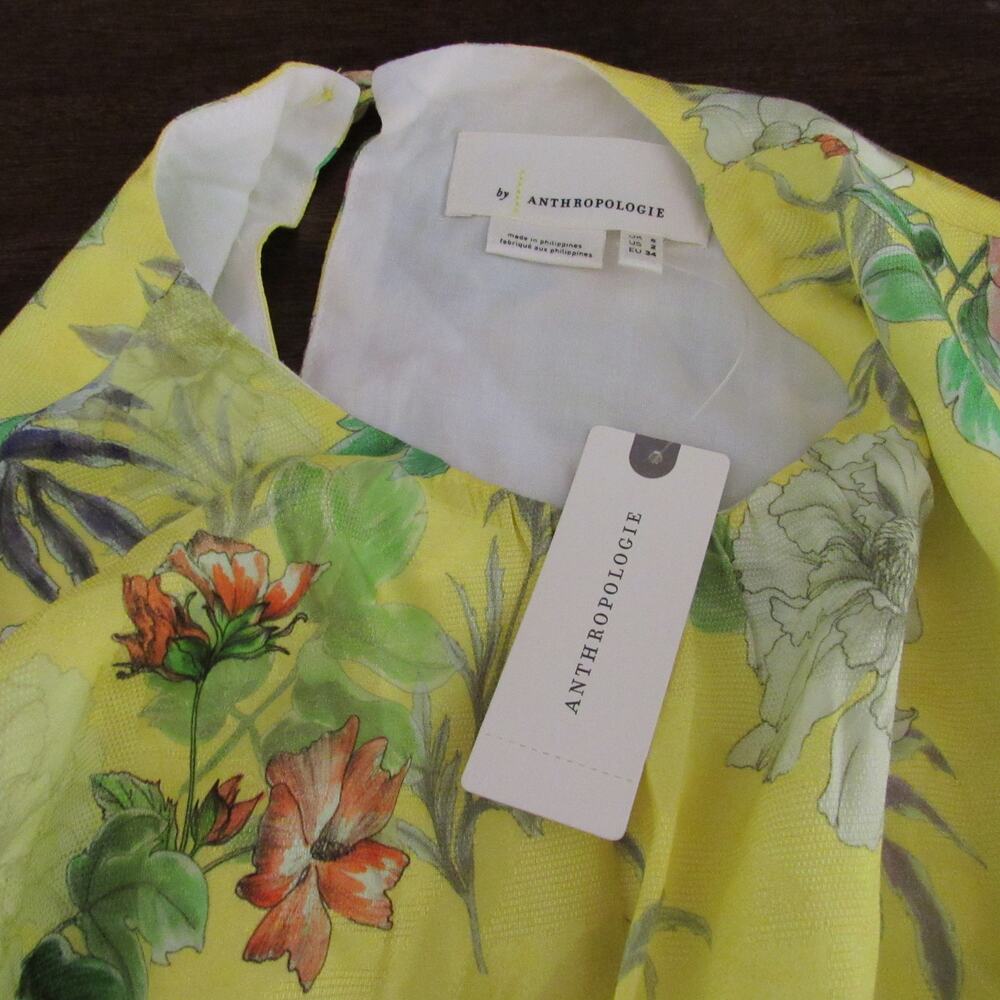 Anthropologie Sparrow Silk Blend Sleeveless Slit Floral Midi Dress Yellow Sz 2 - Picture 6 of 8